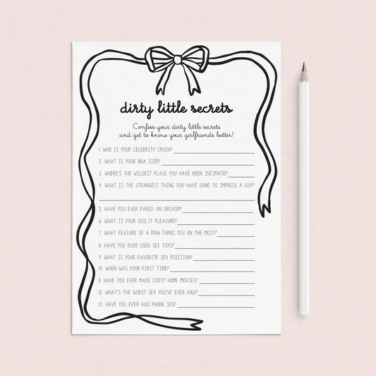 Dirty Little Secrets Adult Galentine's Game Printable Coquette Theme by LittleSizzle