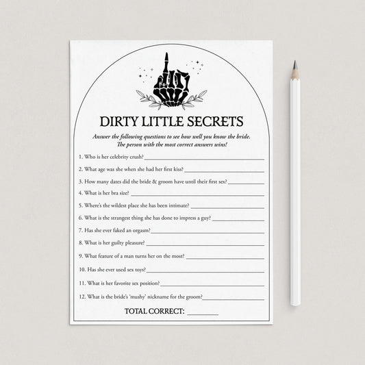 Bride or Die Party Game Dirty Little Secrets Printable by LittleSizzle