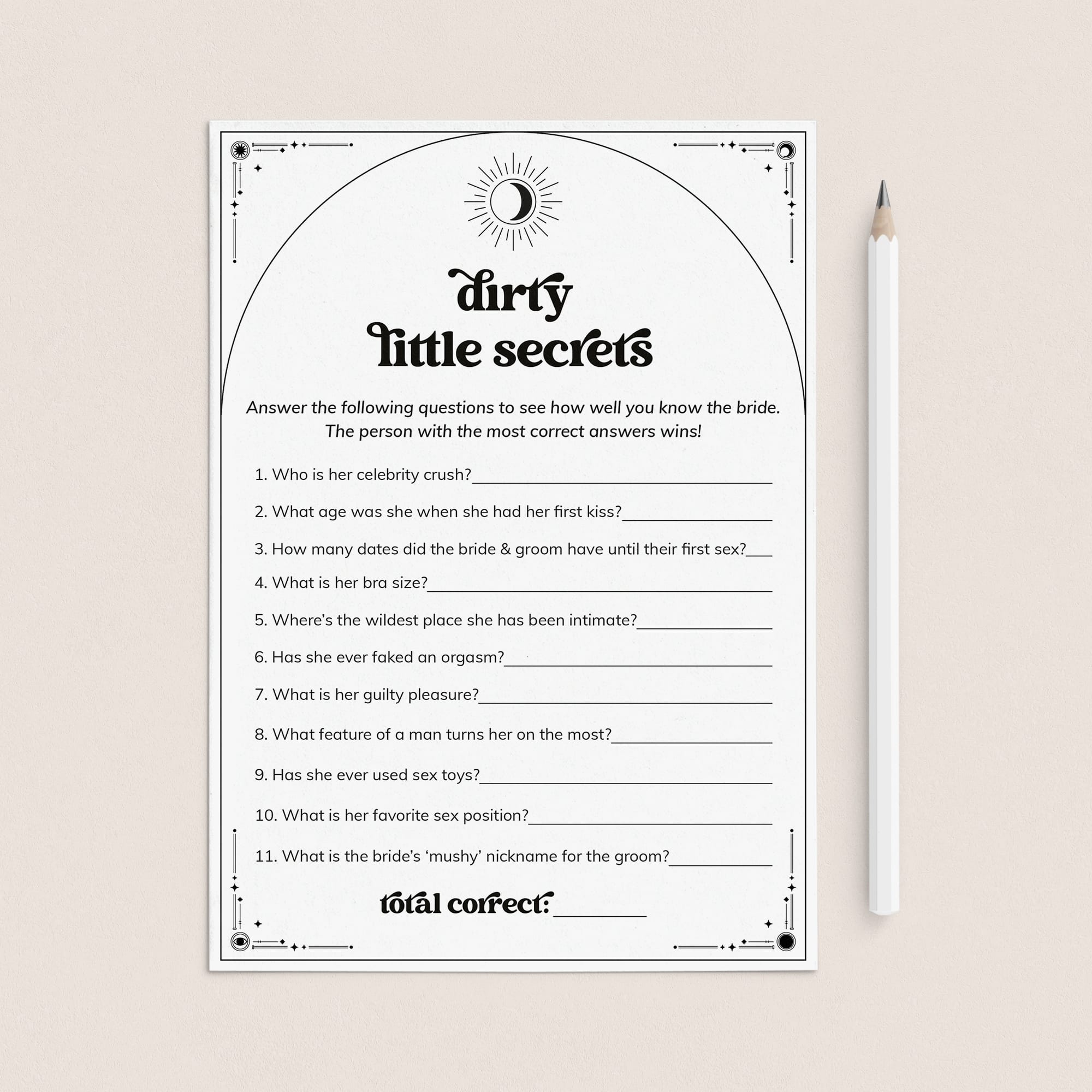 Dirty Little Secrets Party Game | Tarot Sun Moon and Stars by LittleSizzle