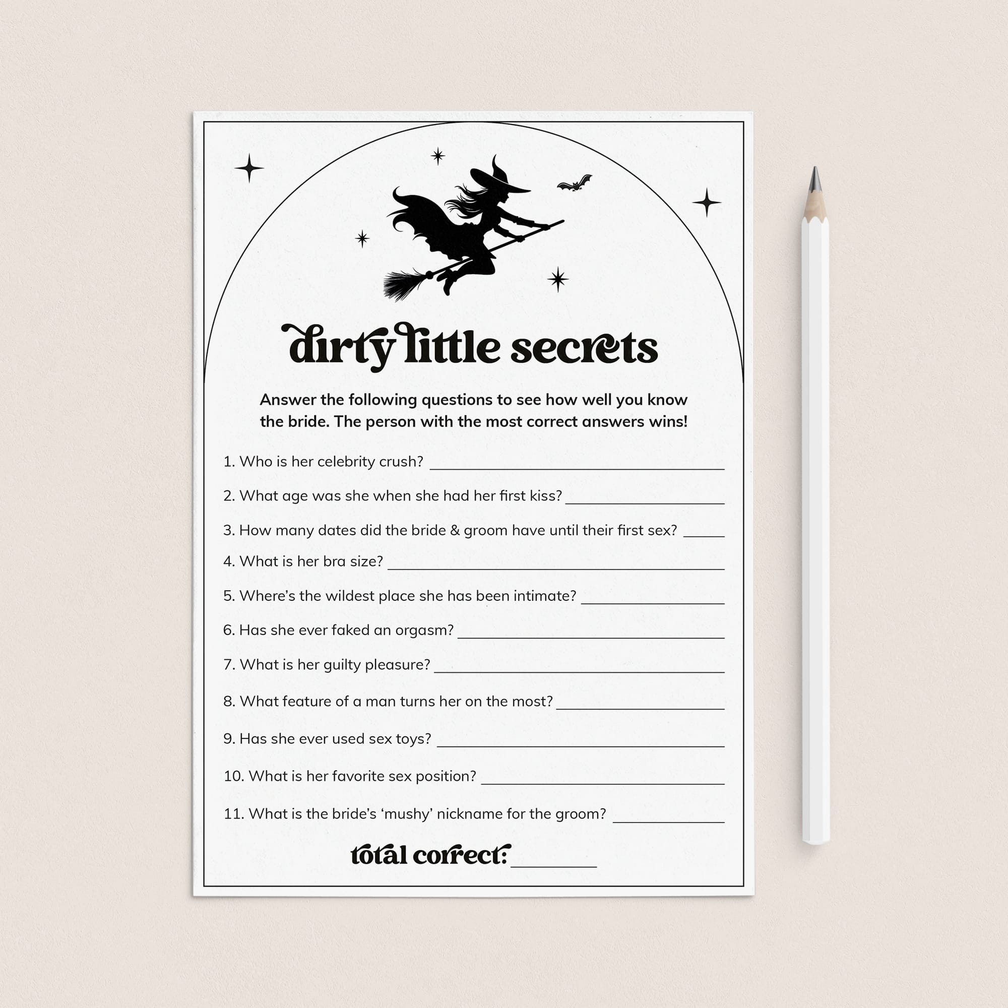 A Witch Is Getting Hitched Party Game Printable Dirty Little Secrets by LittleSizzle