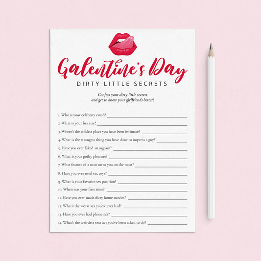 Hilarious Galentine's Day Game for Adults Dirty Little Secrets Printable by LittleSizzle