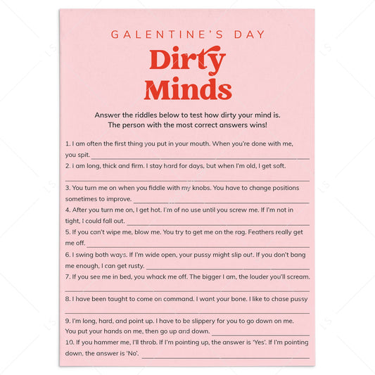 Galentines Dirty Minds Printable Game Pink and Red by LittleSizzle