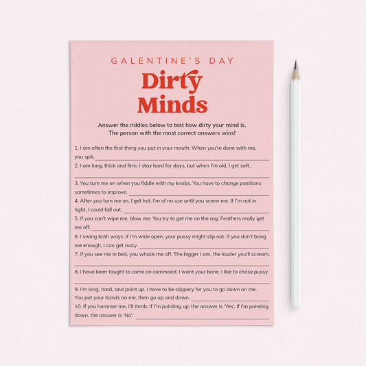 Galentines Dirty Minds Printable Game Pink and Red by LittleSizzle