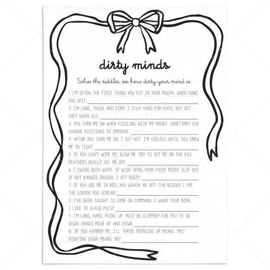 Dirty Mind Adult Party Game Printable Coquette Black Bow by LittleSizzle