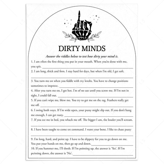 Printable Dirty Minds Game with Answer Key Bride or Die Party by LittleSizzle