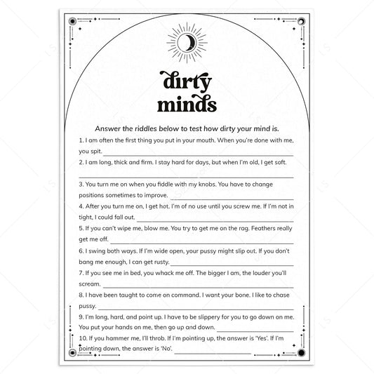 Dirty Minds Game of Naughty Clues with Answers Printable by LittleSizzle