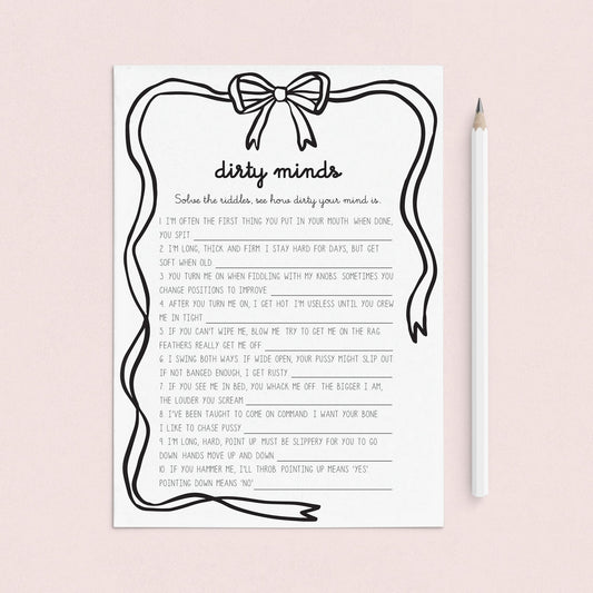 Dirty Mind Adult Party Game Printable Coquette Black Bow by LittleSizzle