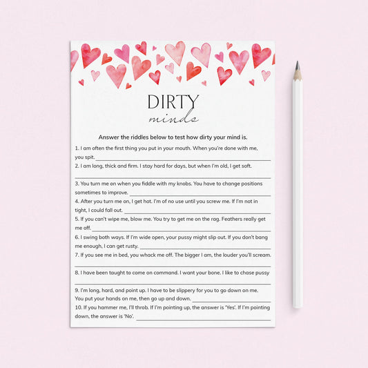 Adult Game Dirty Minds Printable with Answer Key by LittleSizzle