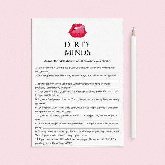 Dirty Mind Game Questions and Answers Printable by LittleSizzle