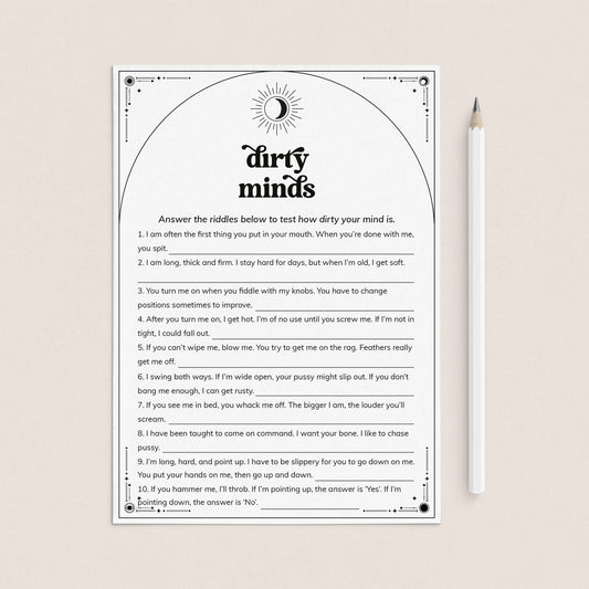 Dirty Minds Game of Naughty Clues with Answers Printable by LittleSizzle