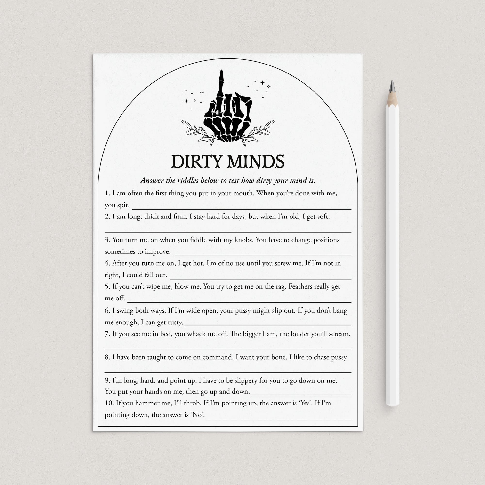 Printable Dirty Minds Game with Answer Key Bride or Die Party by LittleSizzle