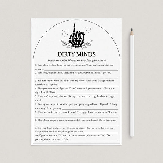 Printable Dirty Minds Game with Answer Key Bride or Die Party by LittleSizzle
