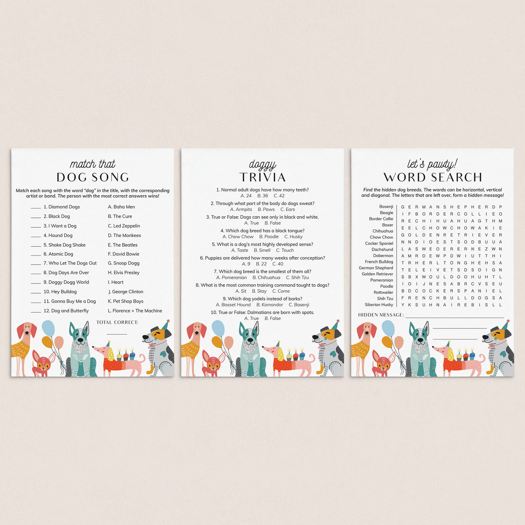 Printable Let's Pawty Dog Party Games by LittleSizzle
