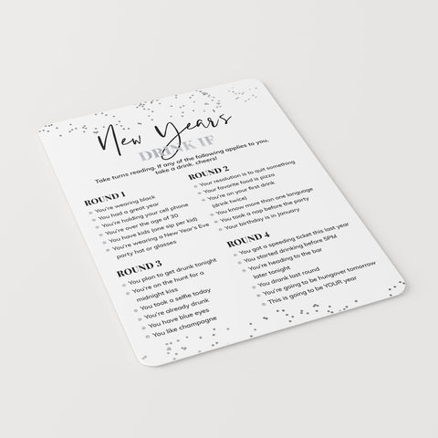 Silver New Year's Party Drink If Game Card Printable | Instant Download ...