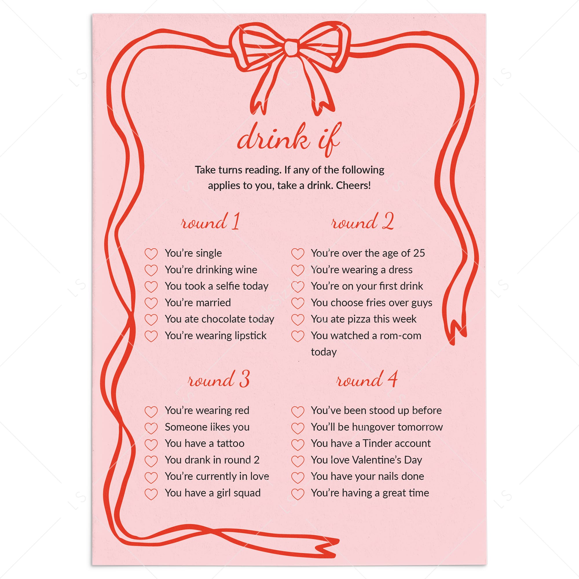 Drink If Game for Galentine's Day Printable by LittleSizzle