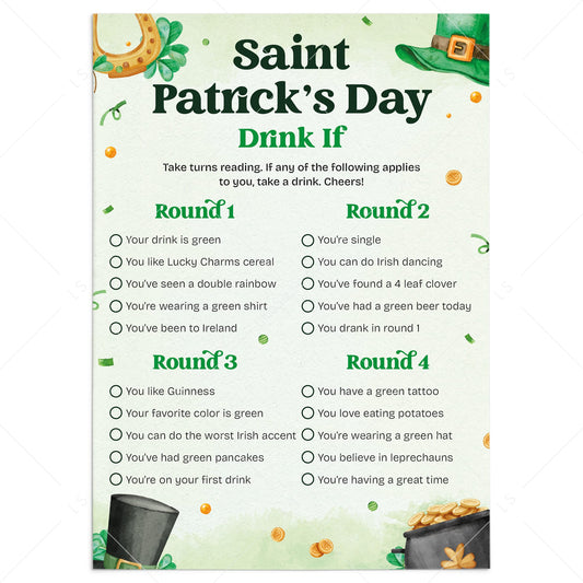 St Patricks Day Drink If Game Printable by LittleSizzle
