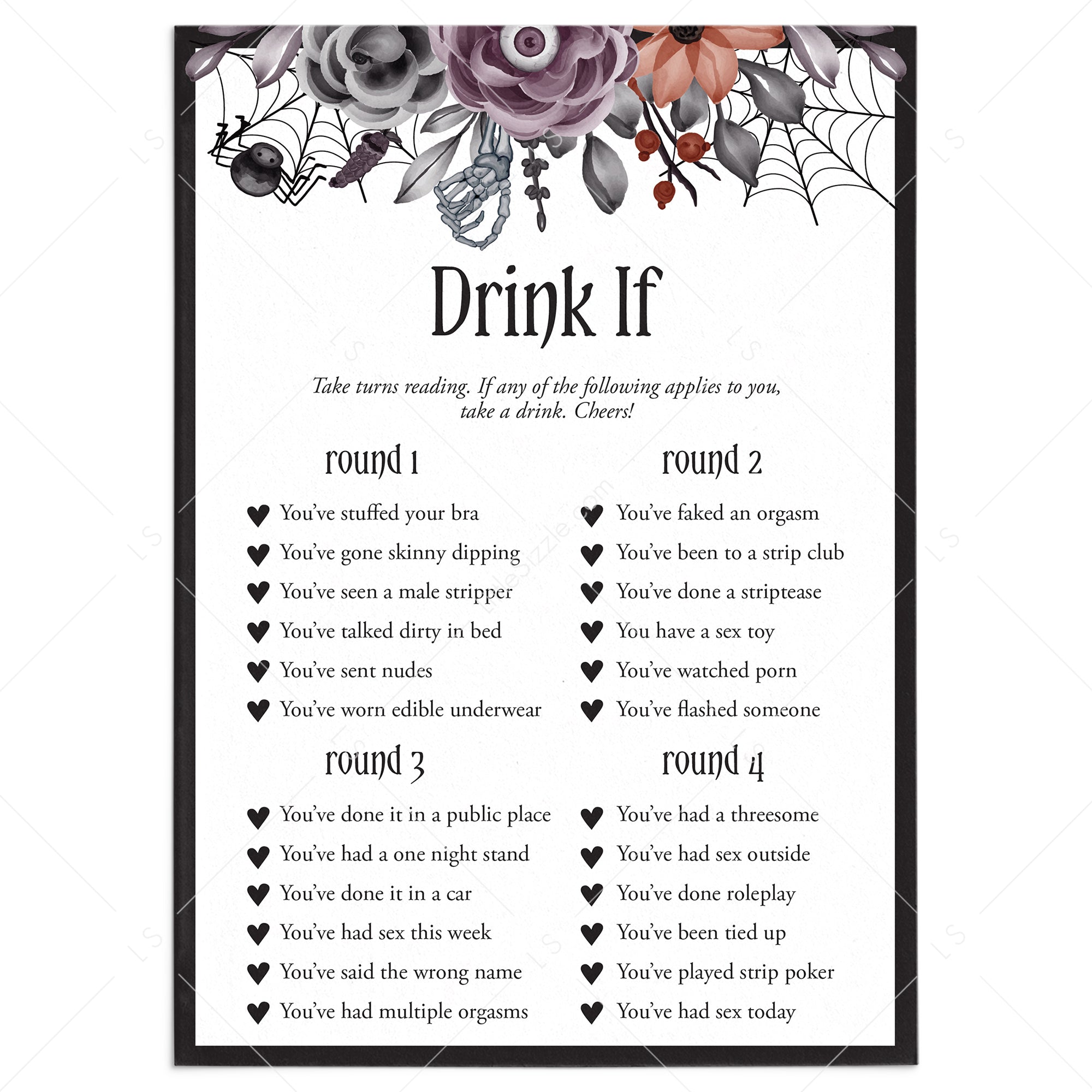 Halloween Bachelorette Bash Drinking Game Card Printable by LittleSizzle