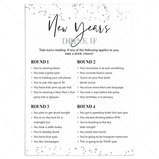 Silver New Year's Party Drink If Game Card Printable by LittleSizzle