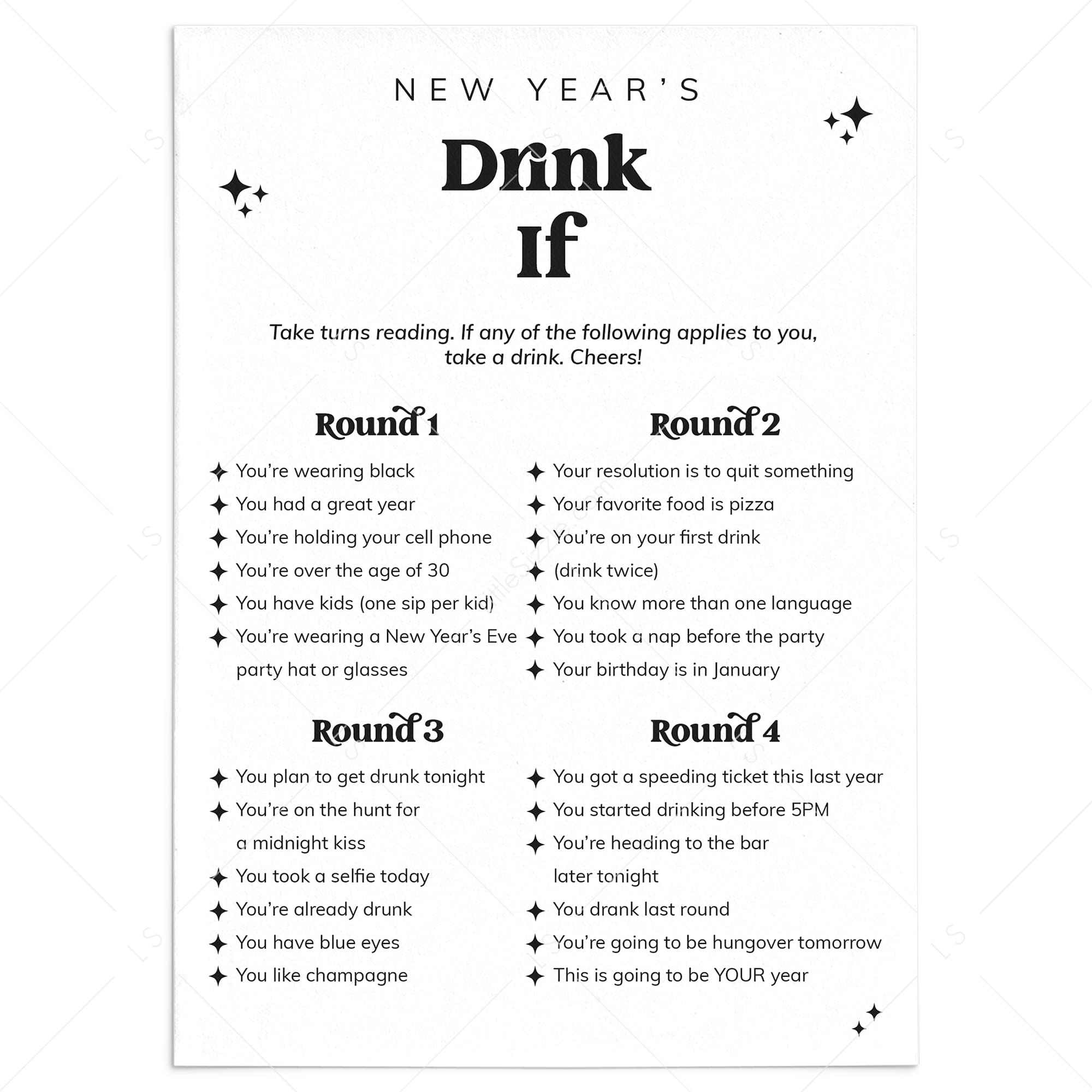 New Year's Party Drinking Game Printable by LittleSizzle