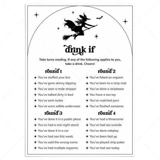 Let's Go Witches Bachelorette Party Drink If Game Card Printable by LittleSizzle