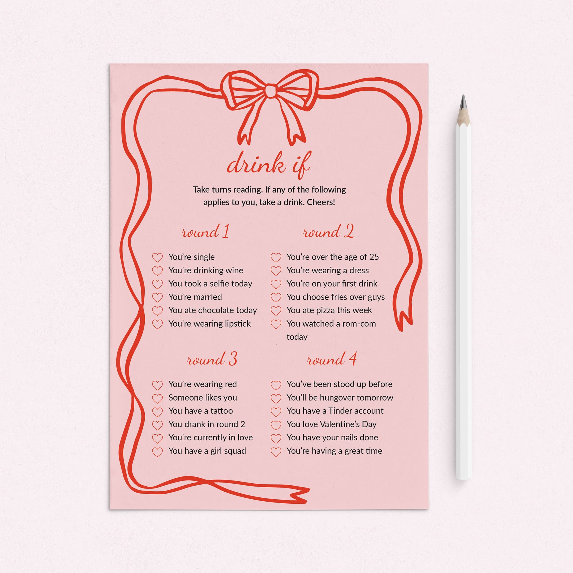 Drink If Game for Galentine's Day Printable by LittleSizzle