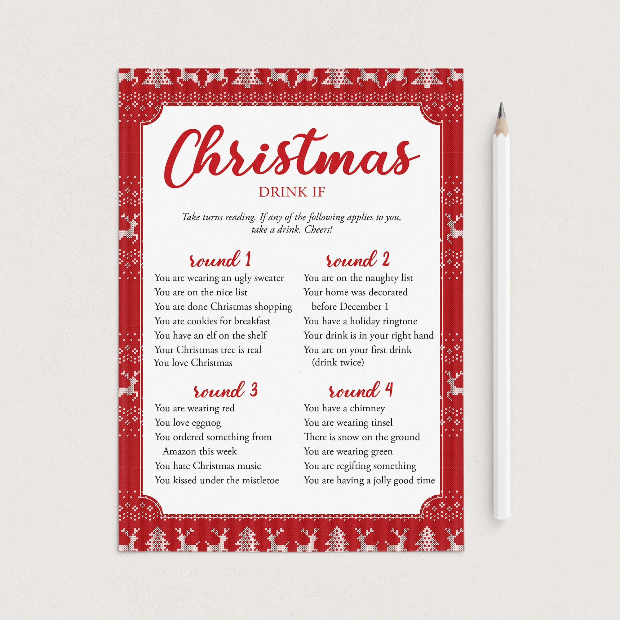 Christmas Drink If Game Printable by LittleSizzle