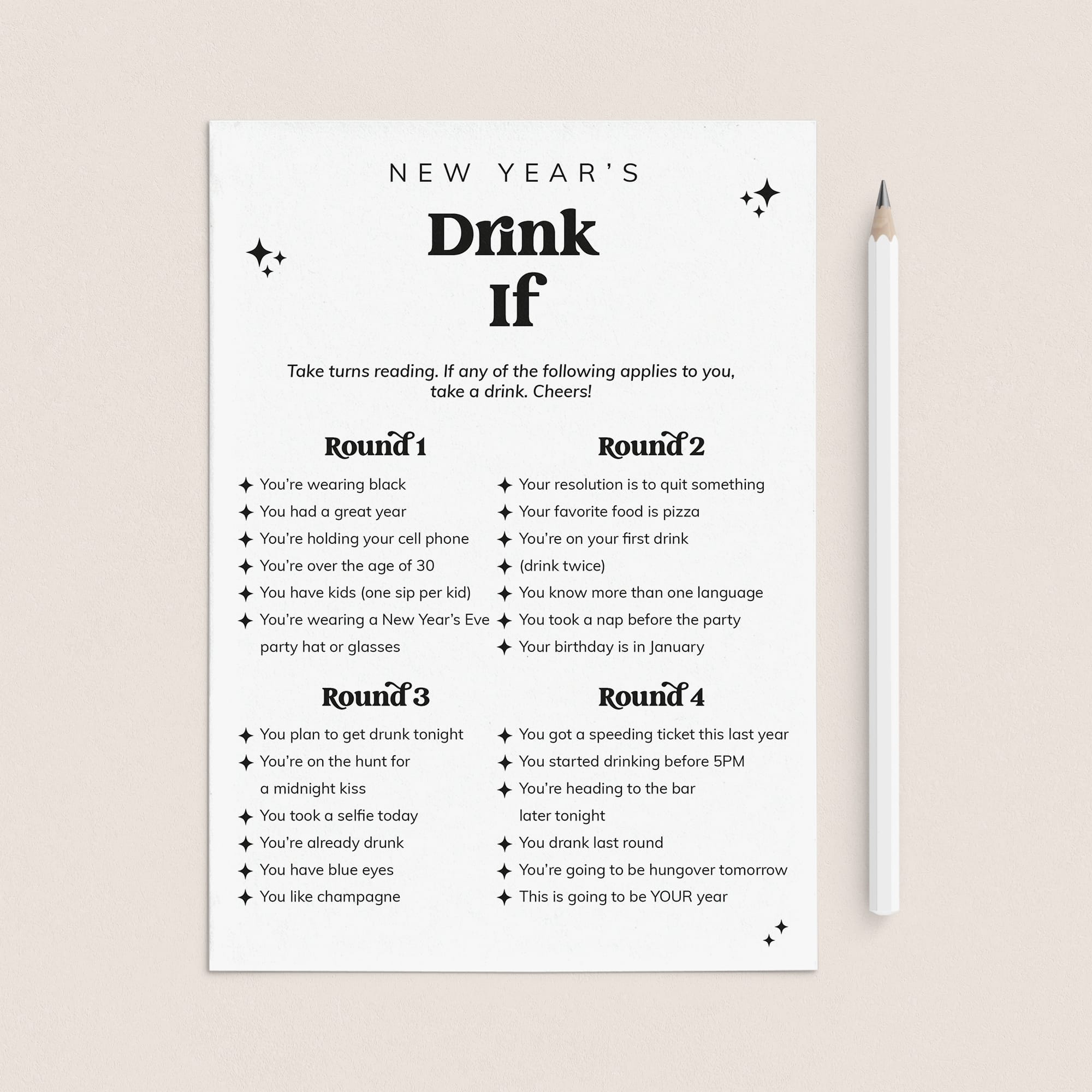 New Year's Party Drinking Game Printable by LittleSizzle