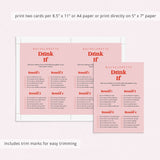 Bachelorette Party Drink If Printable Game Pink and Red