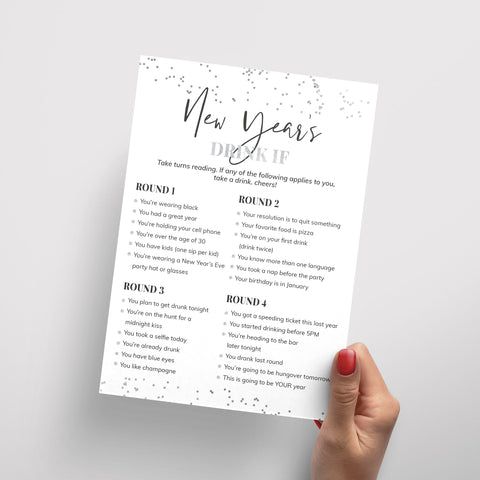 Silver New Year's Party Drink If Game Card Printable | Instant Download ...