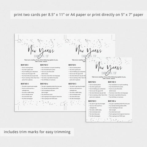 Silver New Year's Party Drink If Game Card Printable | Instant Download ...