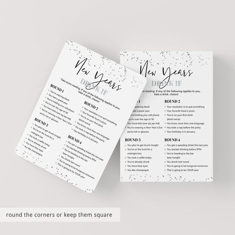 Silver New Year's Party Drink If Game Card Printable | Instant Download ...