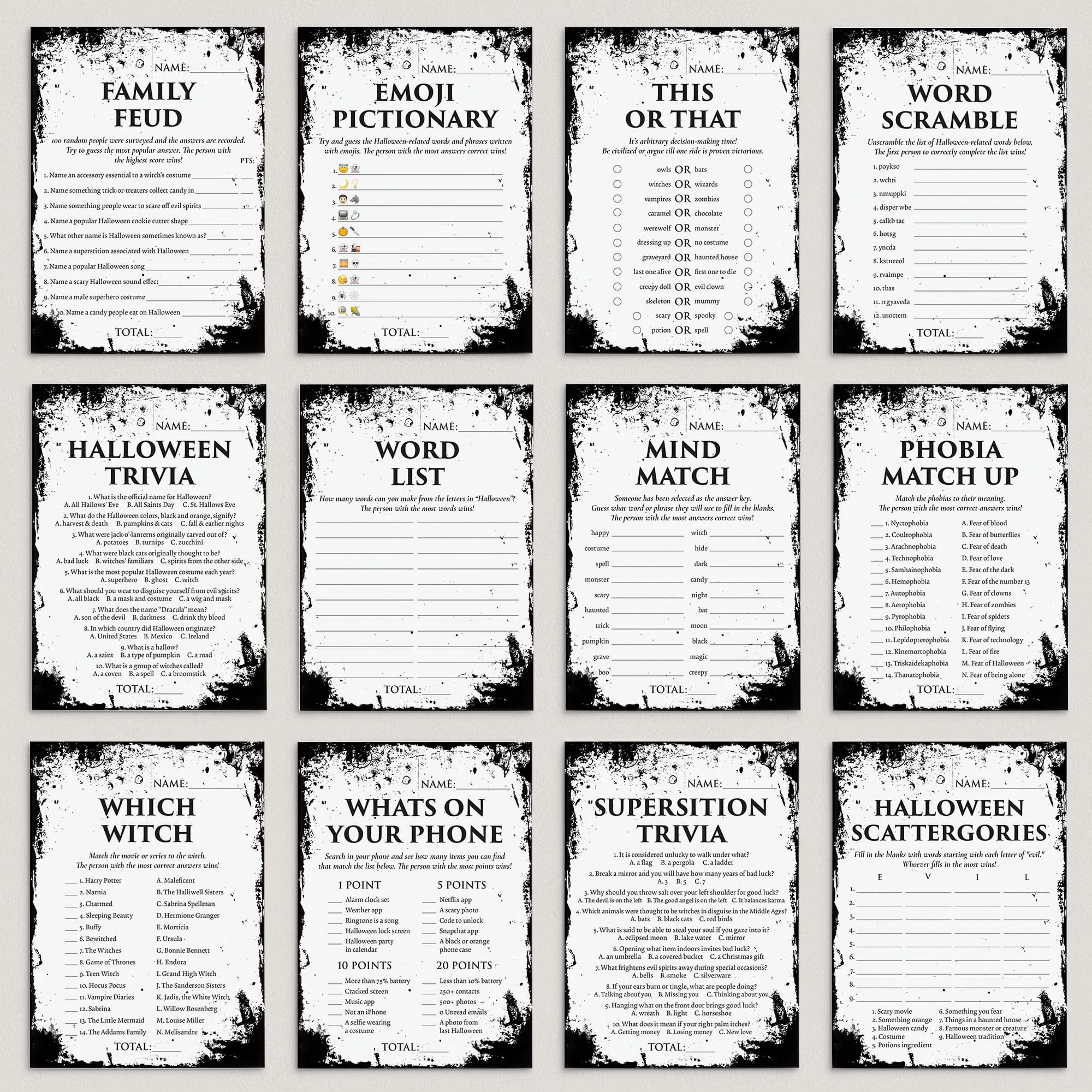 Eerie Grunge Halloween Party Games Bundle | 12 Printable Games by LittleSizzle