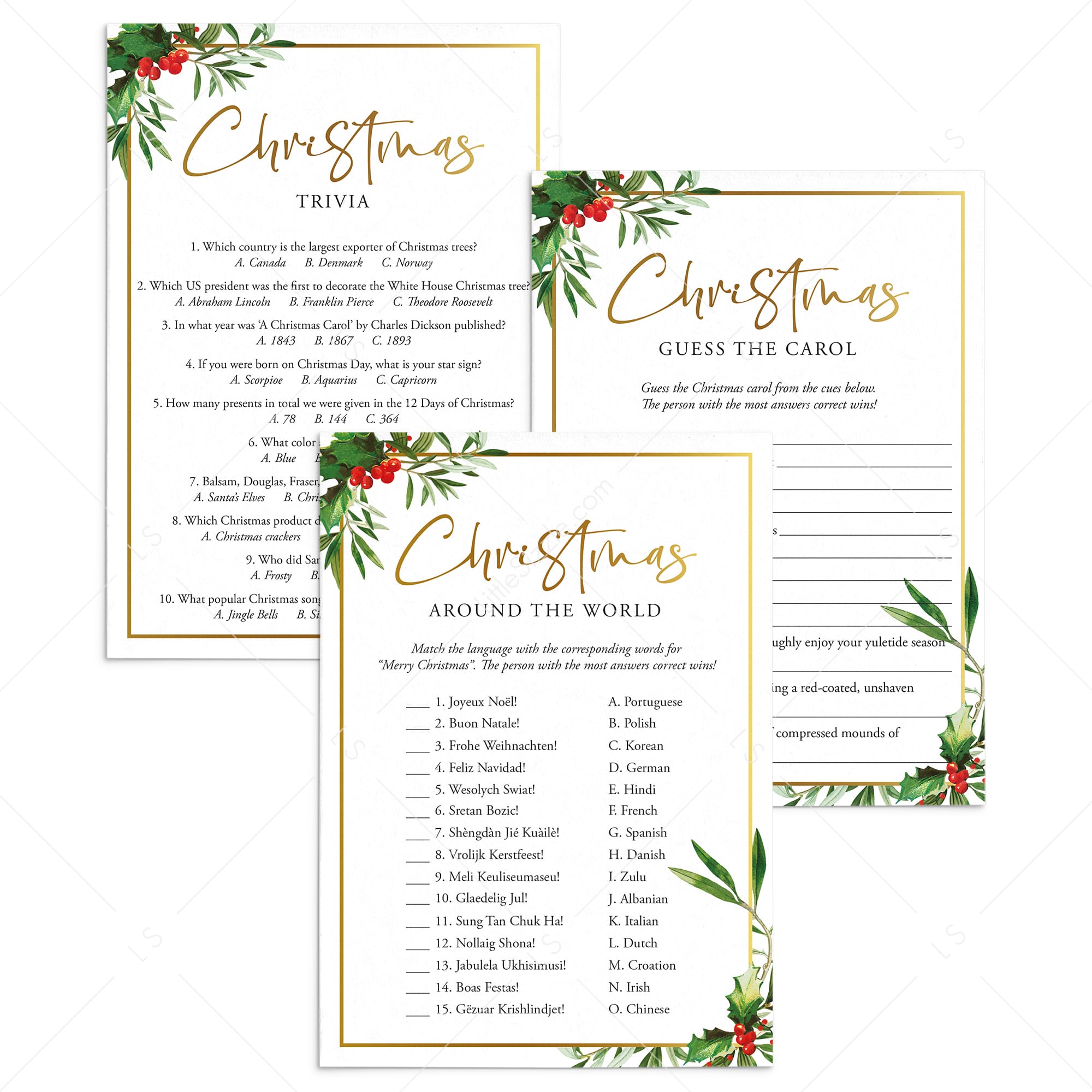 Christmas Dinner Party Trivia Games Printable by LittleSizzle