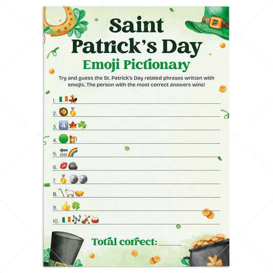 St. Patrick's Day Emoji Pictionary Printable Game by LittleSizzle
