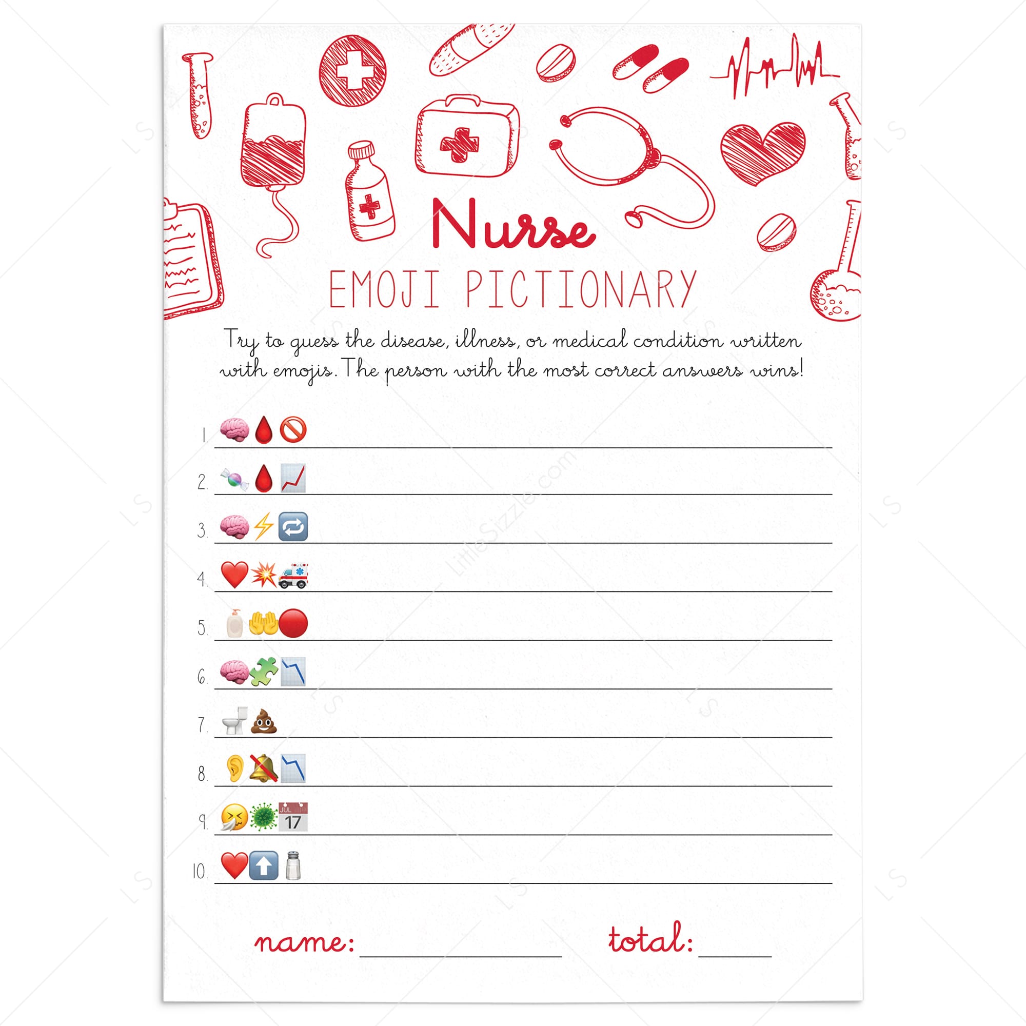 Nurse Emoji Game with Answers Printable by LittleSizzle