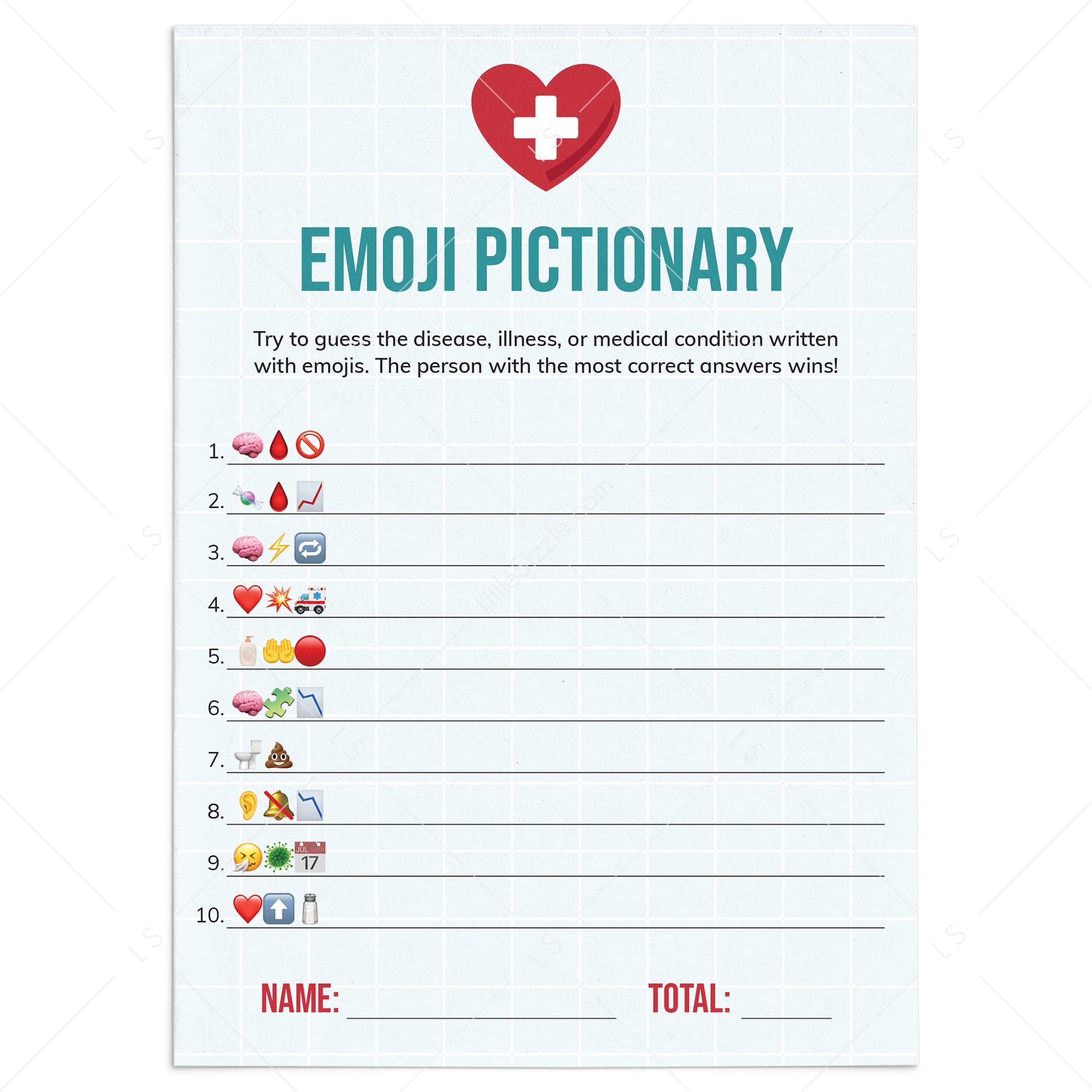 Nurse Emoji Pictionary Game Printable Nurses Party Game by LittleSizzle