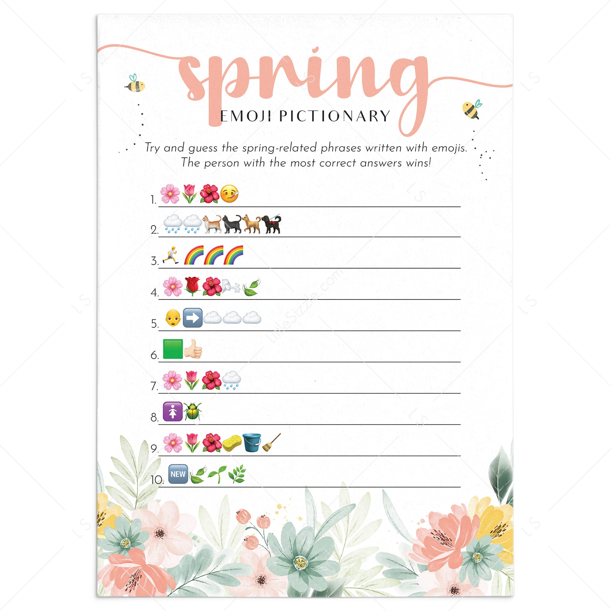 Spring Emoji Pictionary with Answers Printable by LittleSizzle