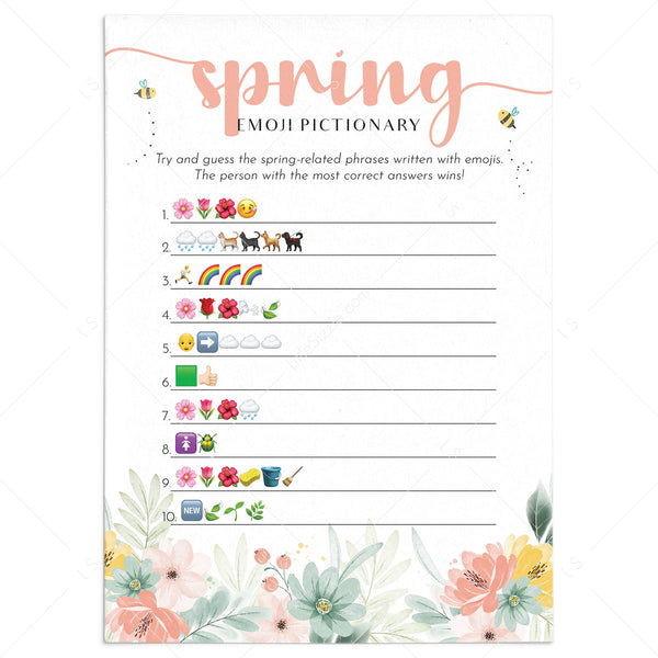 Spring Emoji Pictionary with Answers Printable Instant Download