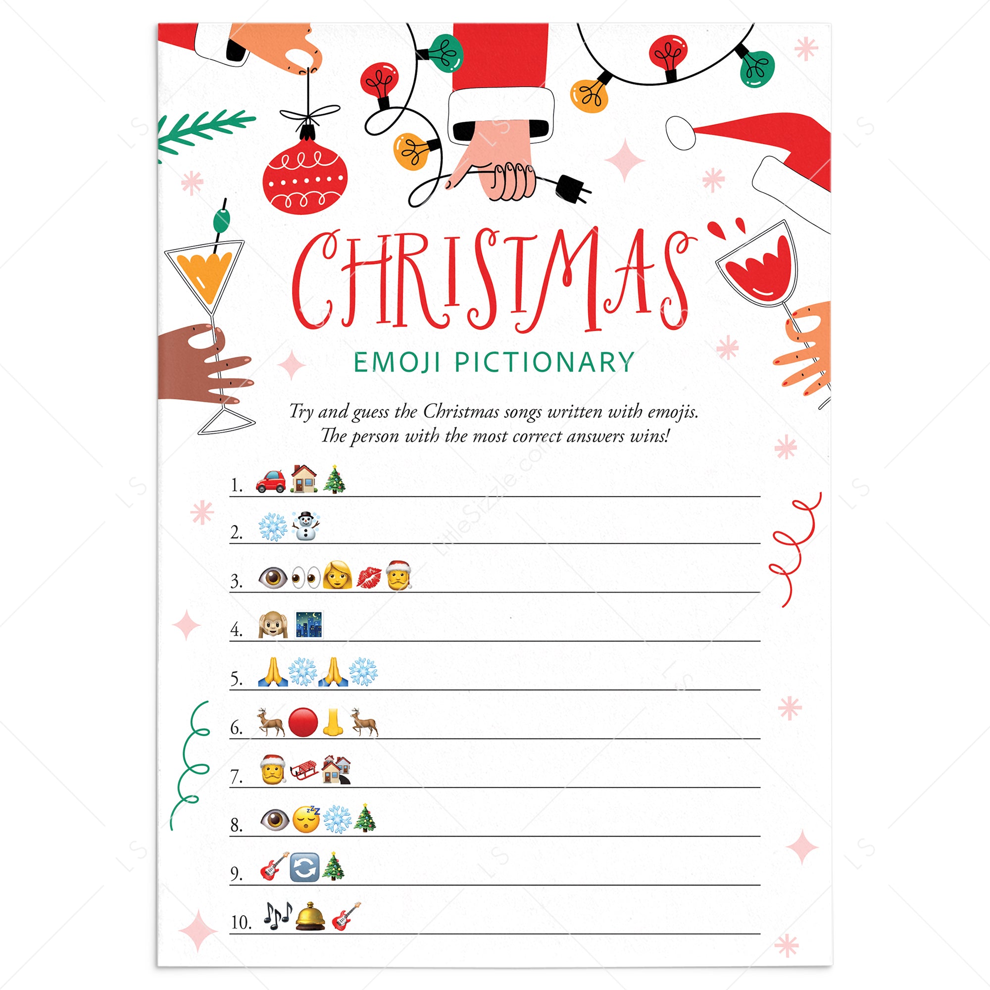 Let's Get Lit Christmas Party Emoji Game with Answers Printable by LittleSizzle