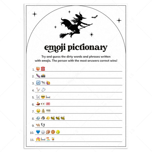 Wicked Witch Bachelorette Emoji Pictionary Game with Answers Printable by LittleSizzle