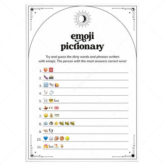 Dirty Emoji Pictionary Game With Answers | To The Moon and Bach by LittleSizzle