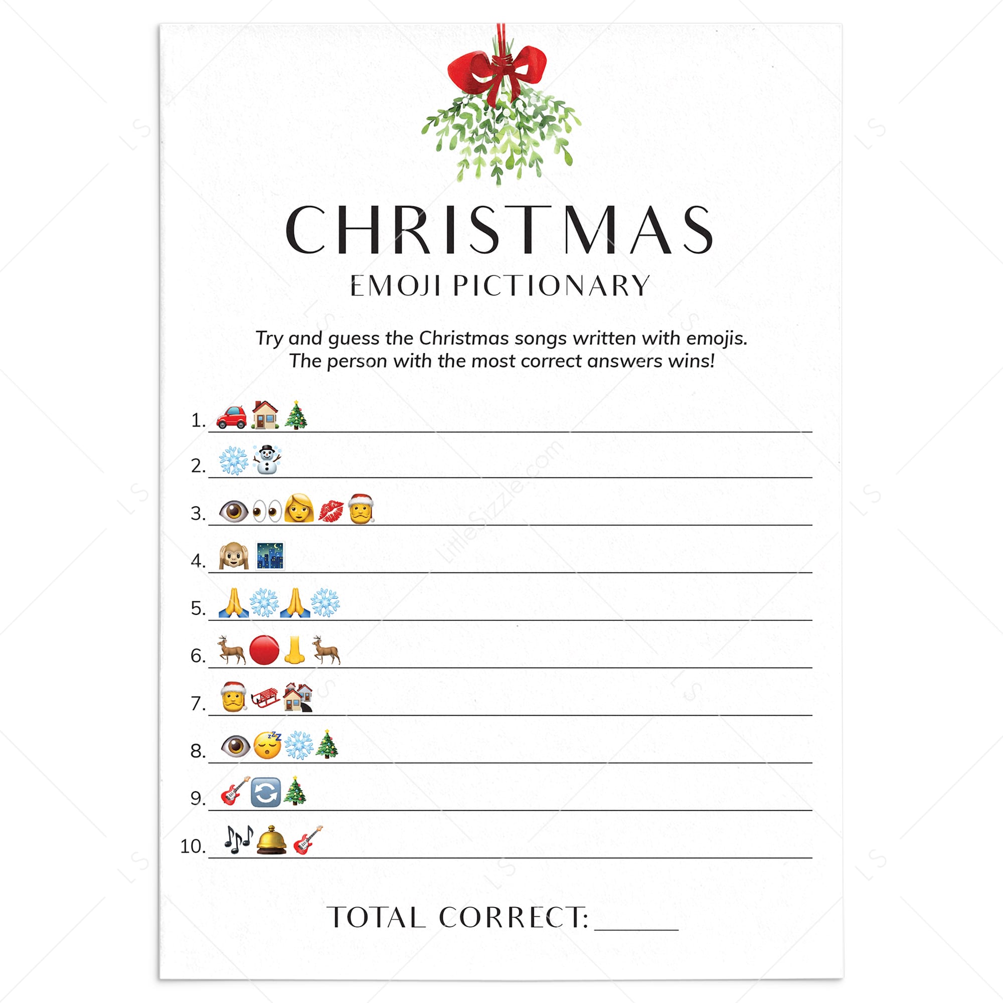 Minimal Christmas Game Emoji Pictionary with Answers Printable by LittleSizzle