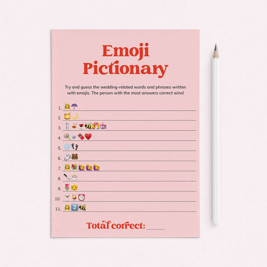 Pink and Red Bridal Emoji Pictionary Game Answers Included by LittleSizzle