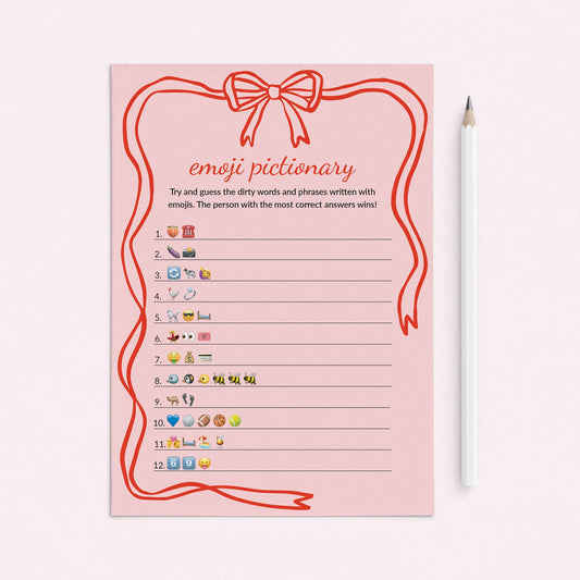 Dirty Emoji Pictionary Game Pink Bow Wavy Border by LittleSizzle