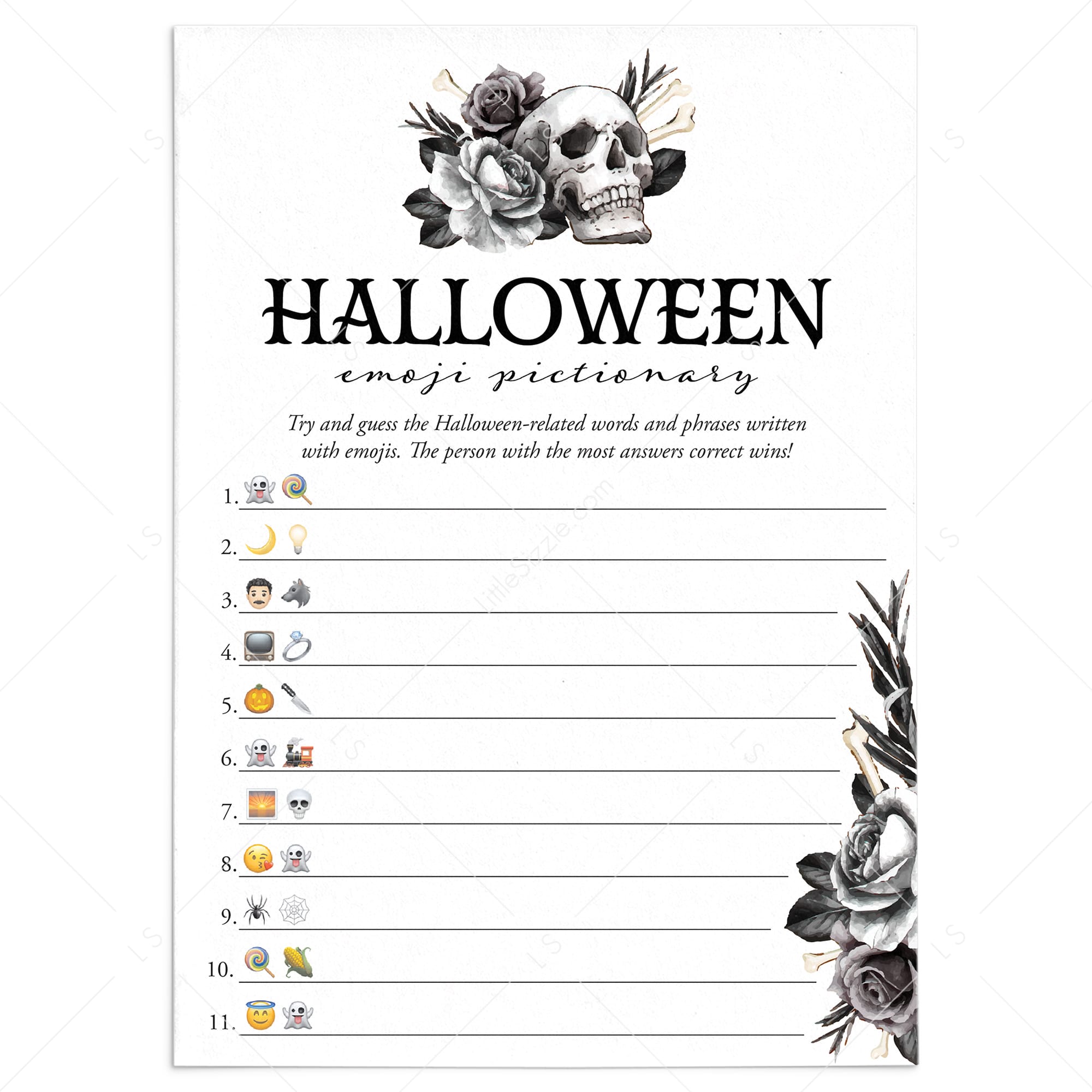 Gothic Halloween Party Game Emoji Pictionary with Answers by LittleSizzle