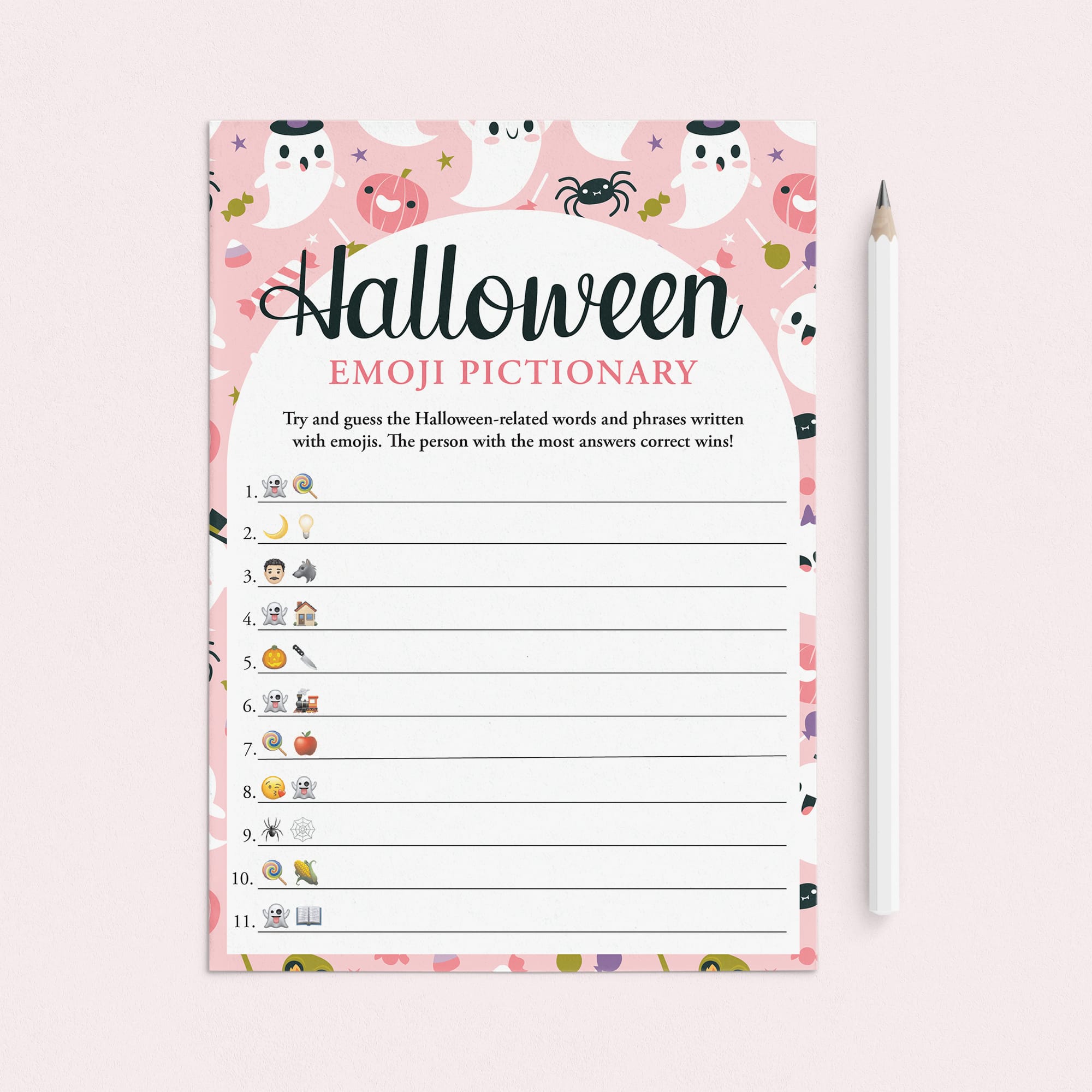 Non Scary Girly Halloween Emojis Game with Answers Printable by LittleSizzle