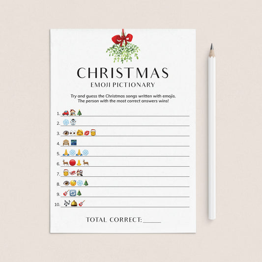 Minimal Christmas Game Emoji Pictionary with Answers Printable by LittleSizzle