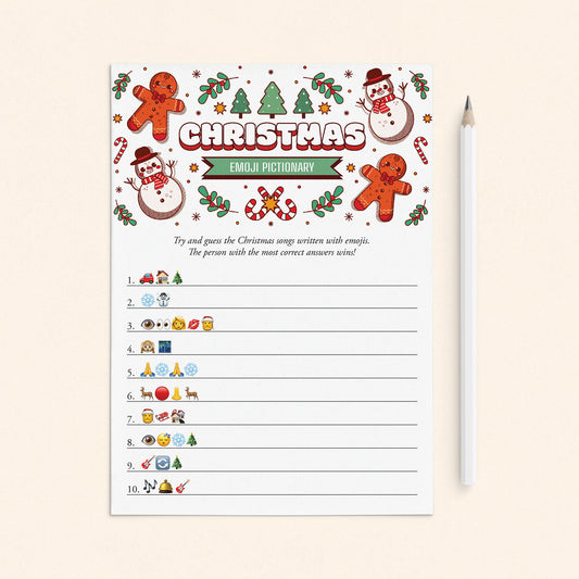 Printable Christmas Emoji Pictionary Game Card with Answers by LittleSizzle
