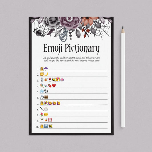 Gothic Bridal Shower Game Emoji Pictionary with Answers Printable by LittleSizzle