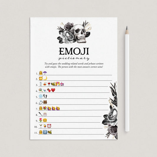 Goth Bridal Shower Emoji Game with Answer Key Printable by LittleSizzle